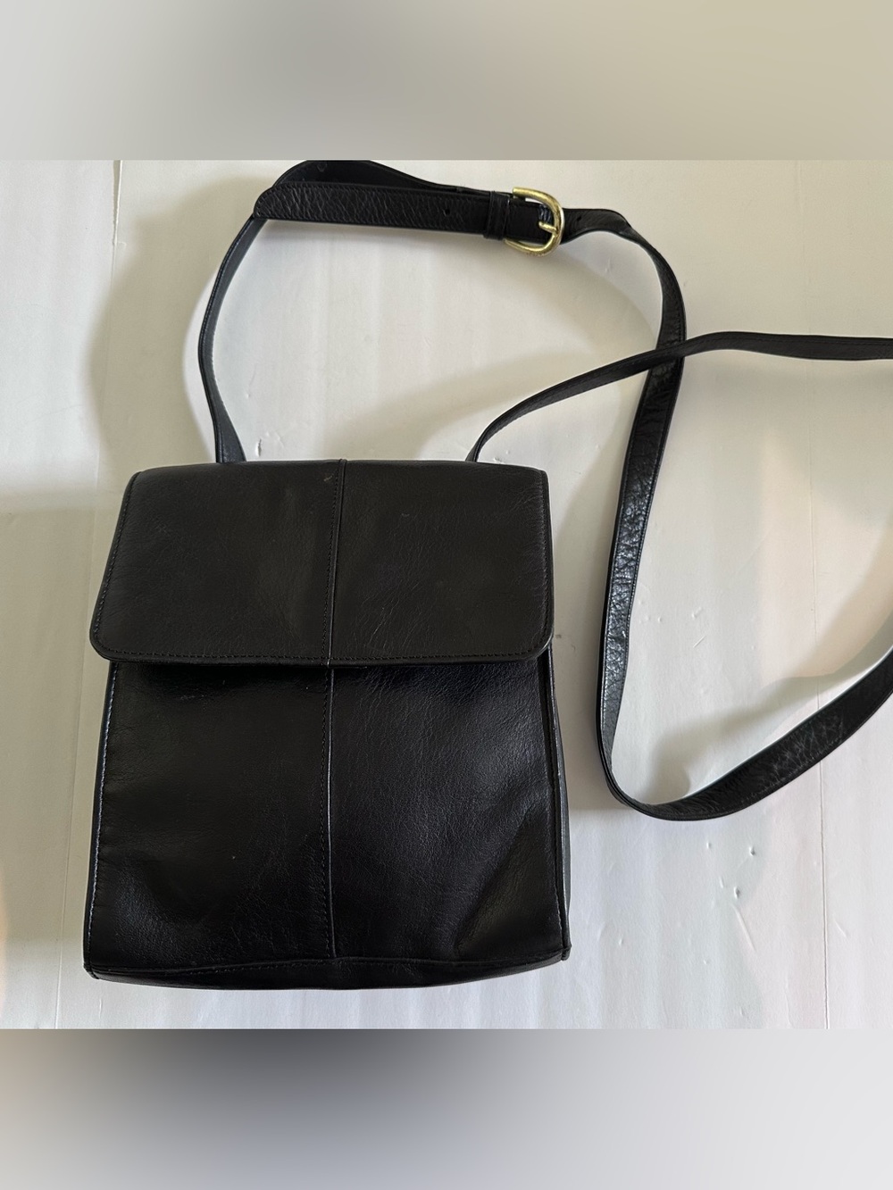 vintage BOULDER RIDGE buttery soft Black Leather CROSSBODY Handbag Bag Purse